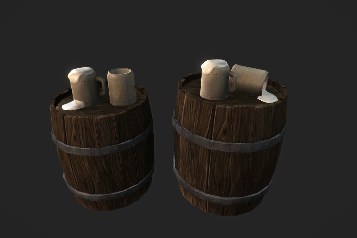 Beer Set two wooden barrels Low-poly 3D model_1