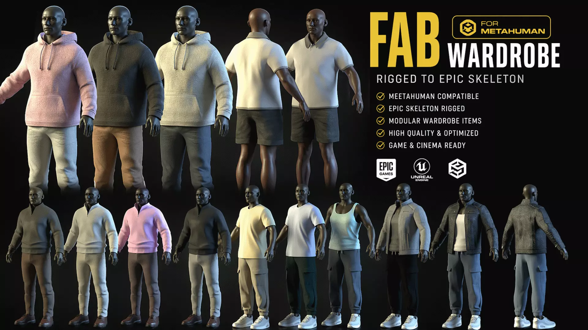 Casual Male Outfit Pack - Metahuman Compatible Low-poly 3D model
