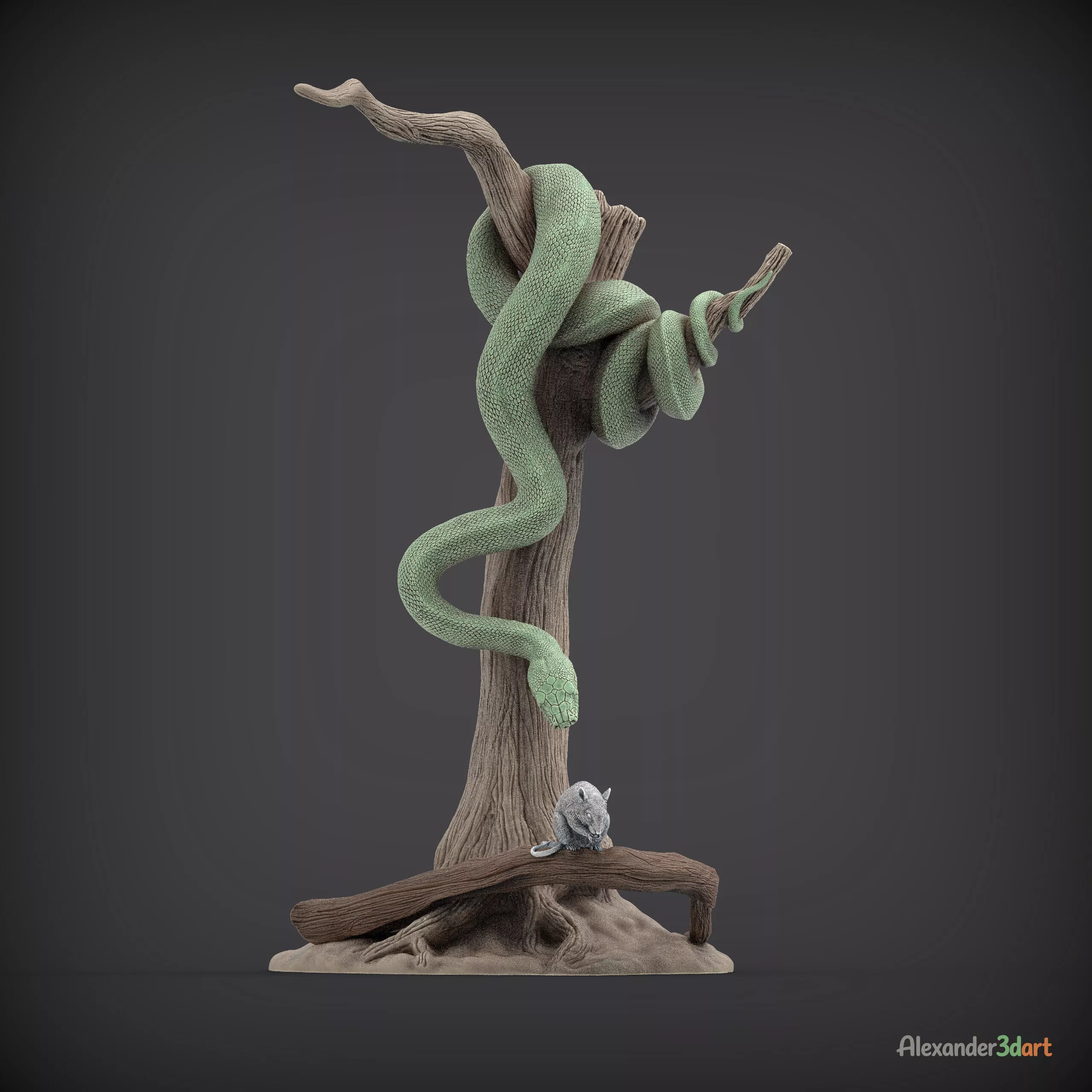 Olive Python Hunting Bush Rat STL Diorama for 3D Printing 3D print model