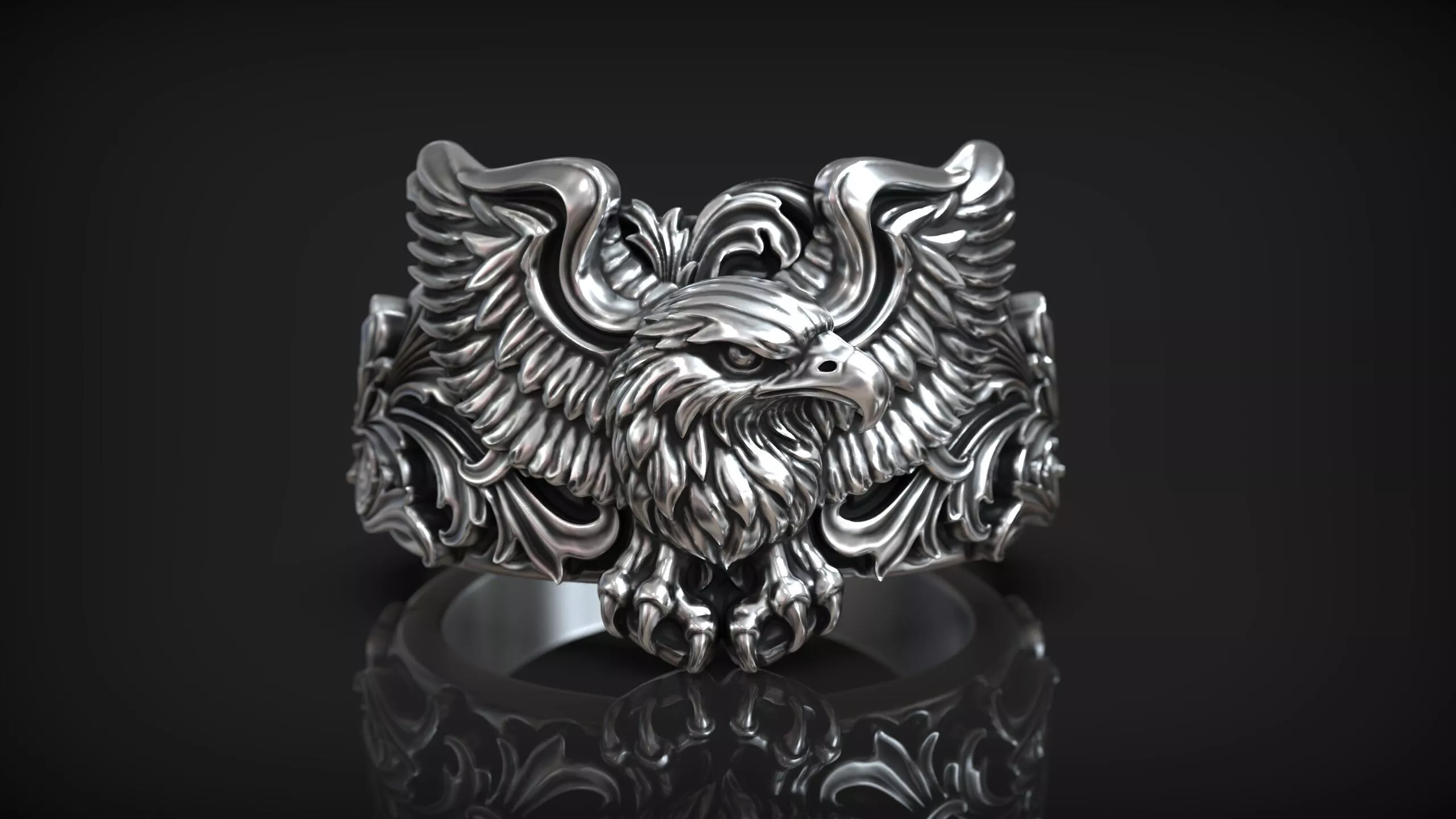 Majestic Eagle Ring Gothic Silver Bird Biker Signet 3D print model