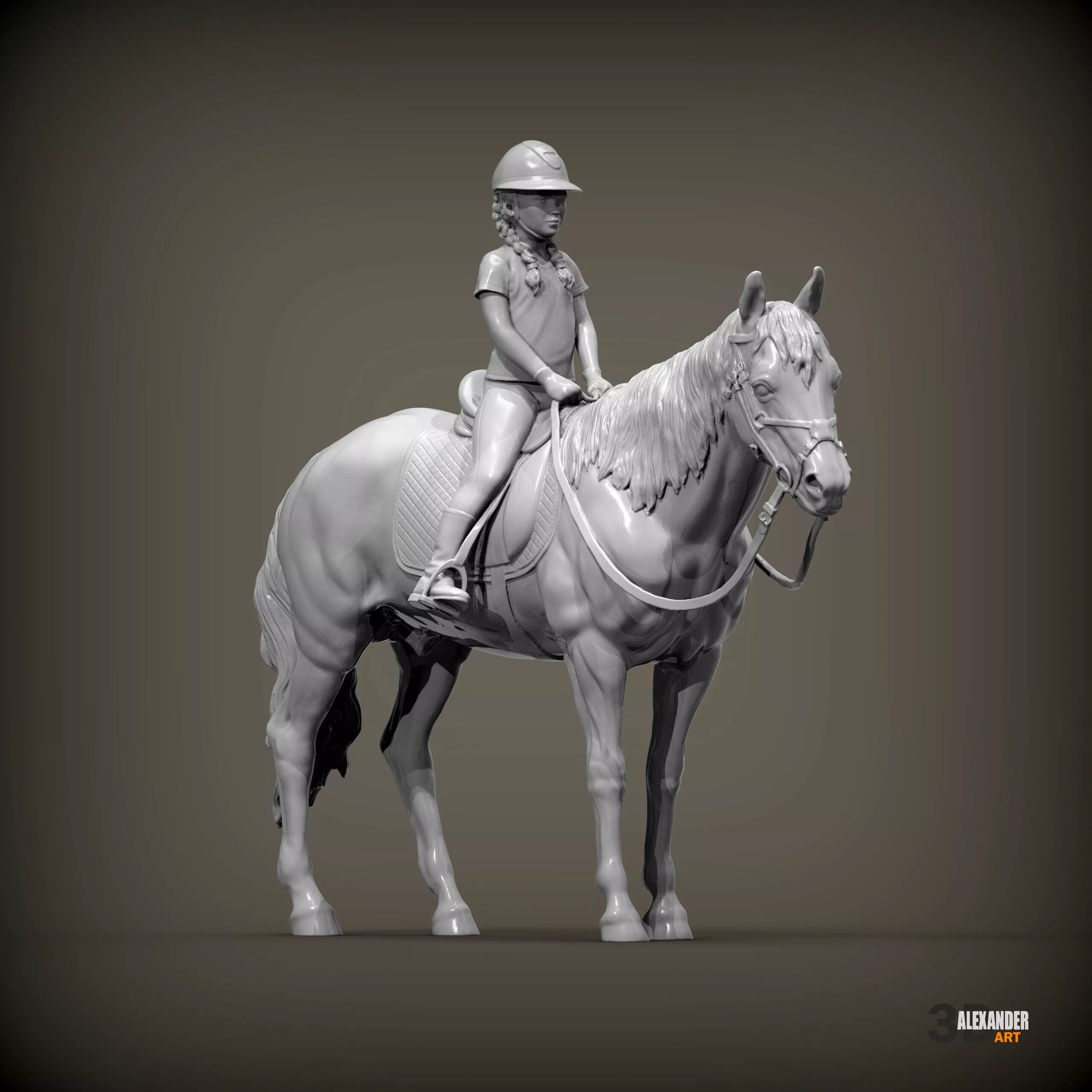 Young Equestrian Girl on Horse STL Model for 3D Printing 3D print model