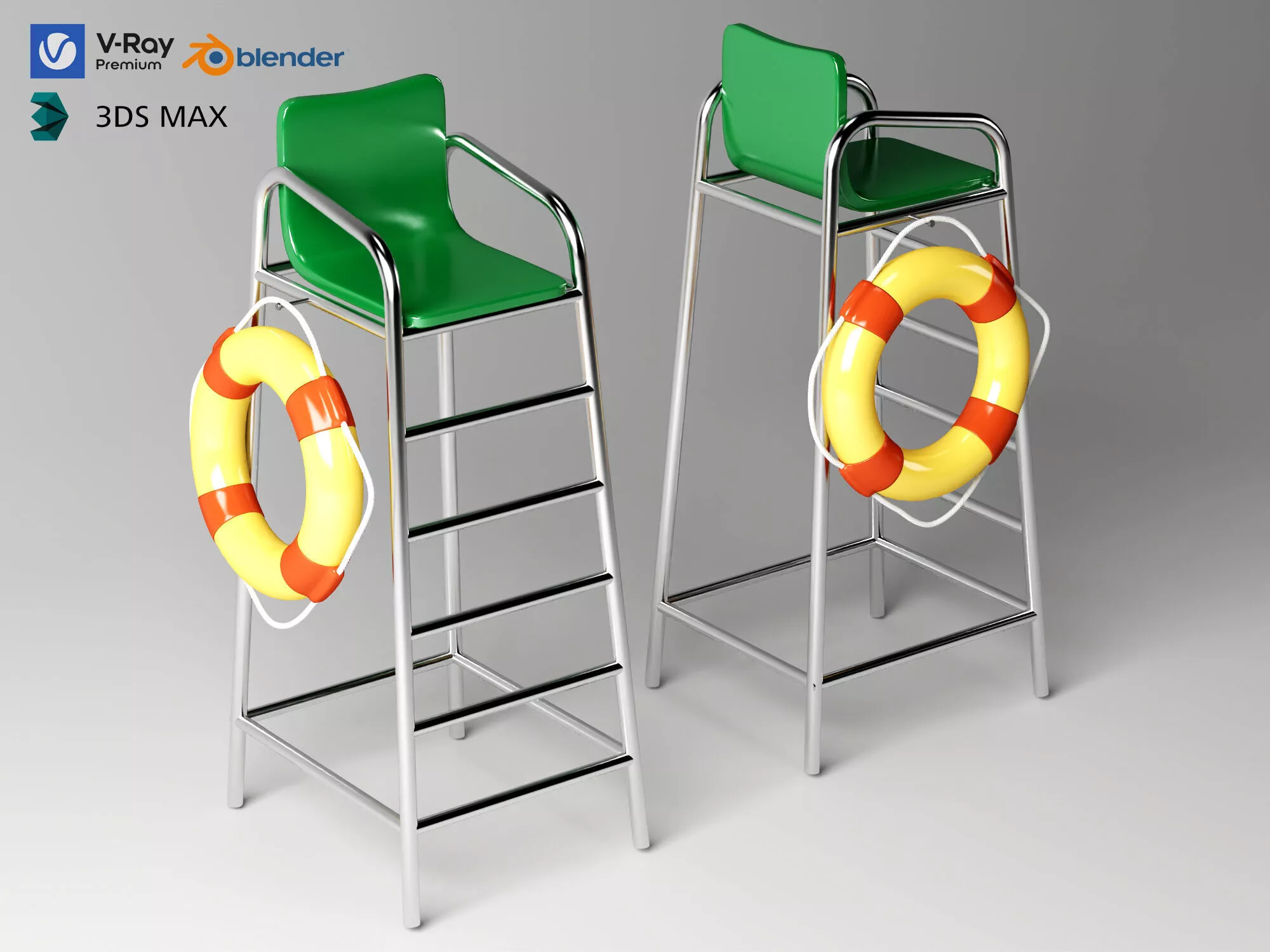 Lifeguard Chair 3D Model with Lifebuoy 3D model