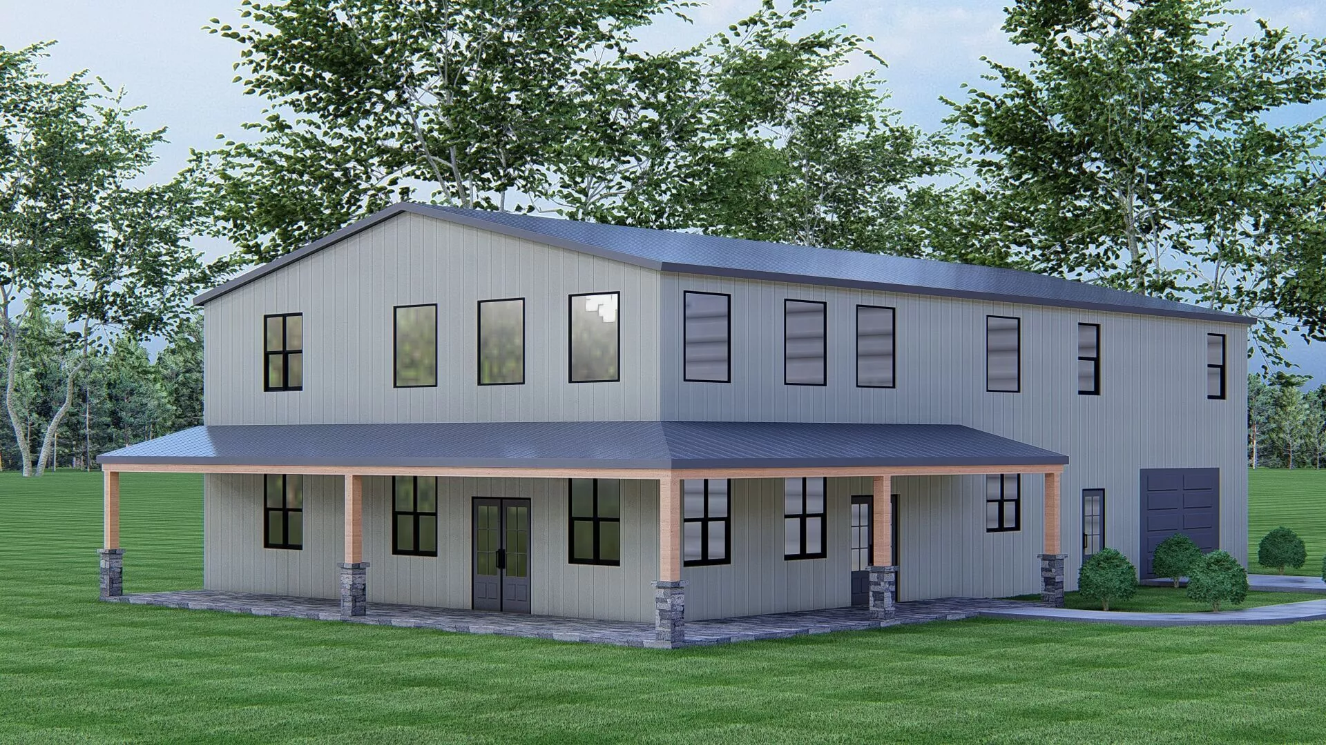 Modern Two Story Barndominium Garage Luxury Farmhouse Exterior 3D model