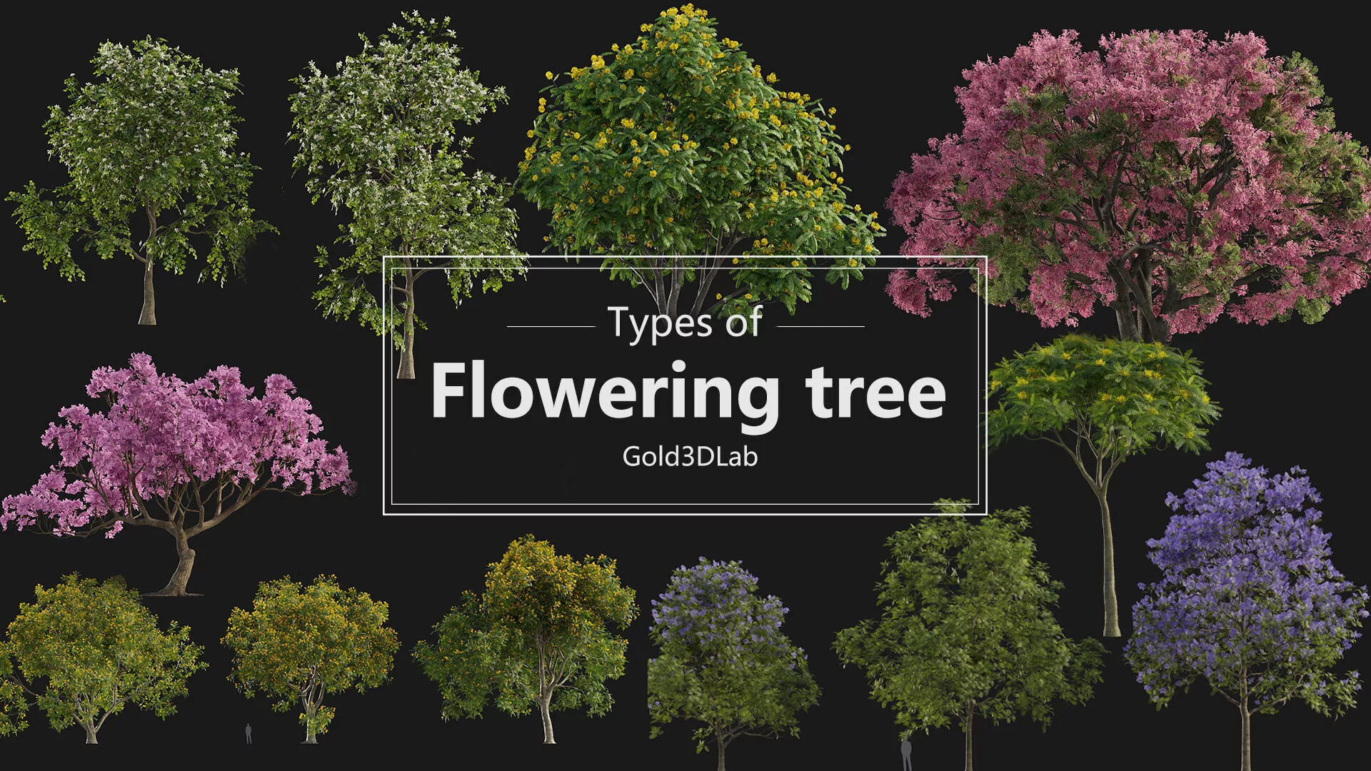 Flowering trees Collection Low-poly 3D model
