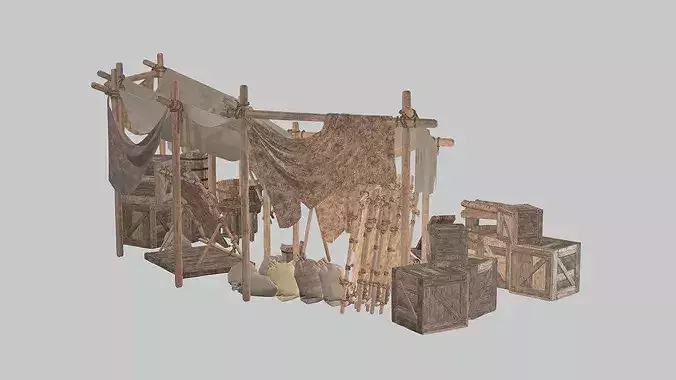 Medieval Market Stall Weapon Shop Low Poly 3D Model Low-poly 3D model 5