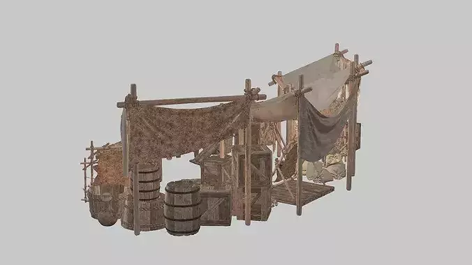 Medieval Market Stall Weapon Shop Low Poly 3D Model Low-poly 3D model 4