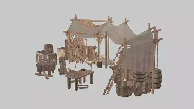 Medieval Market Stall Weapon Shop Low Poly 3D Model Low-poly 3D model 7