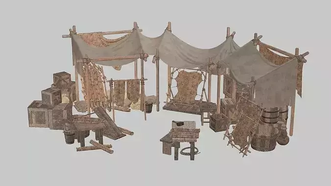 Medieval Market Stall Weapon Shop Low Poly 3D Model Low-poly 3D model 2
