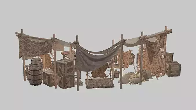 Medieval Market Stall Weapon Shop Low Poly 3D Model Low-poly 3D model 6