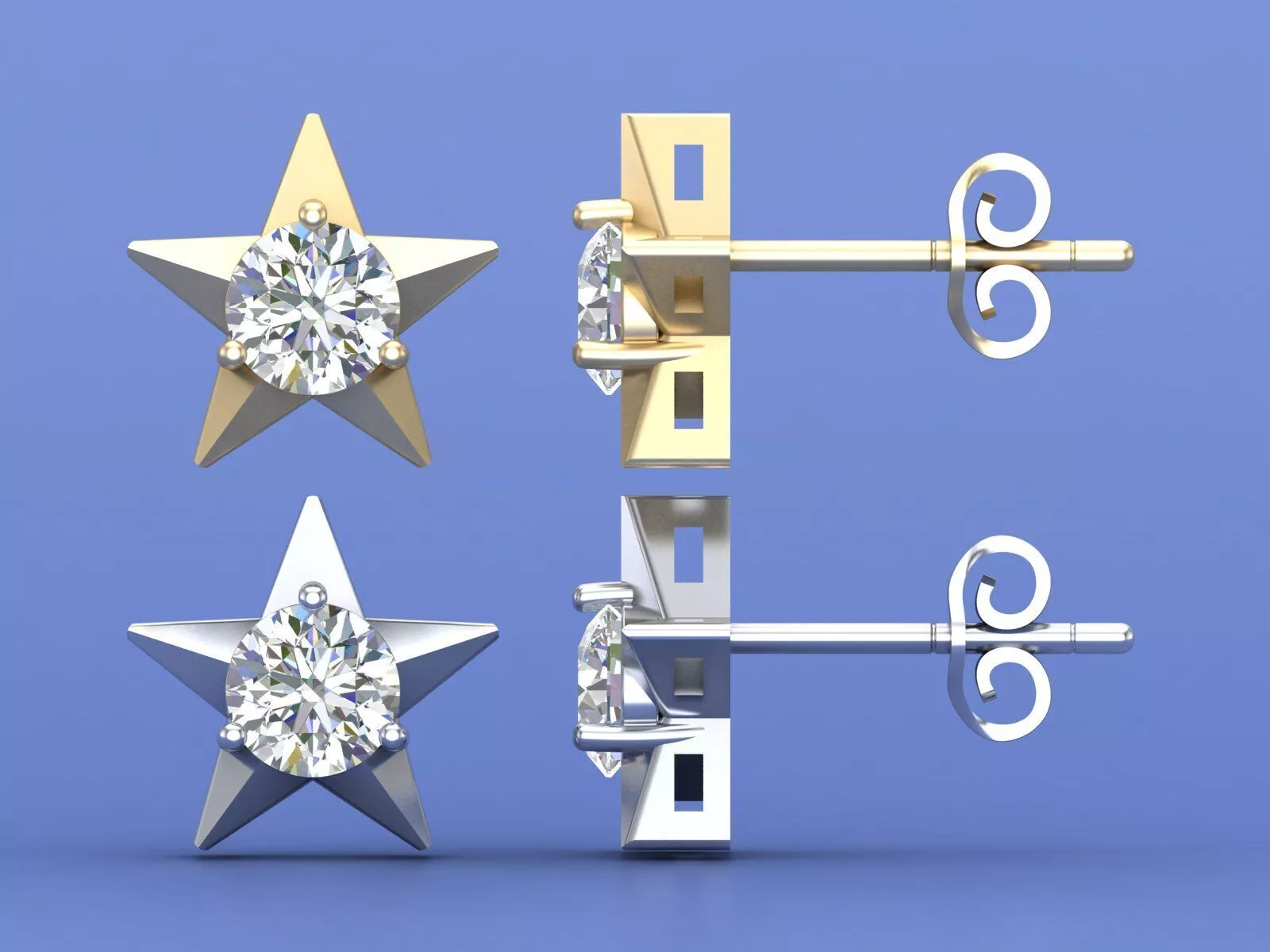 Celestial Star Diamond Stud Earrings 3D Jewelry CAD Model 3D print model