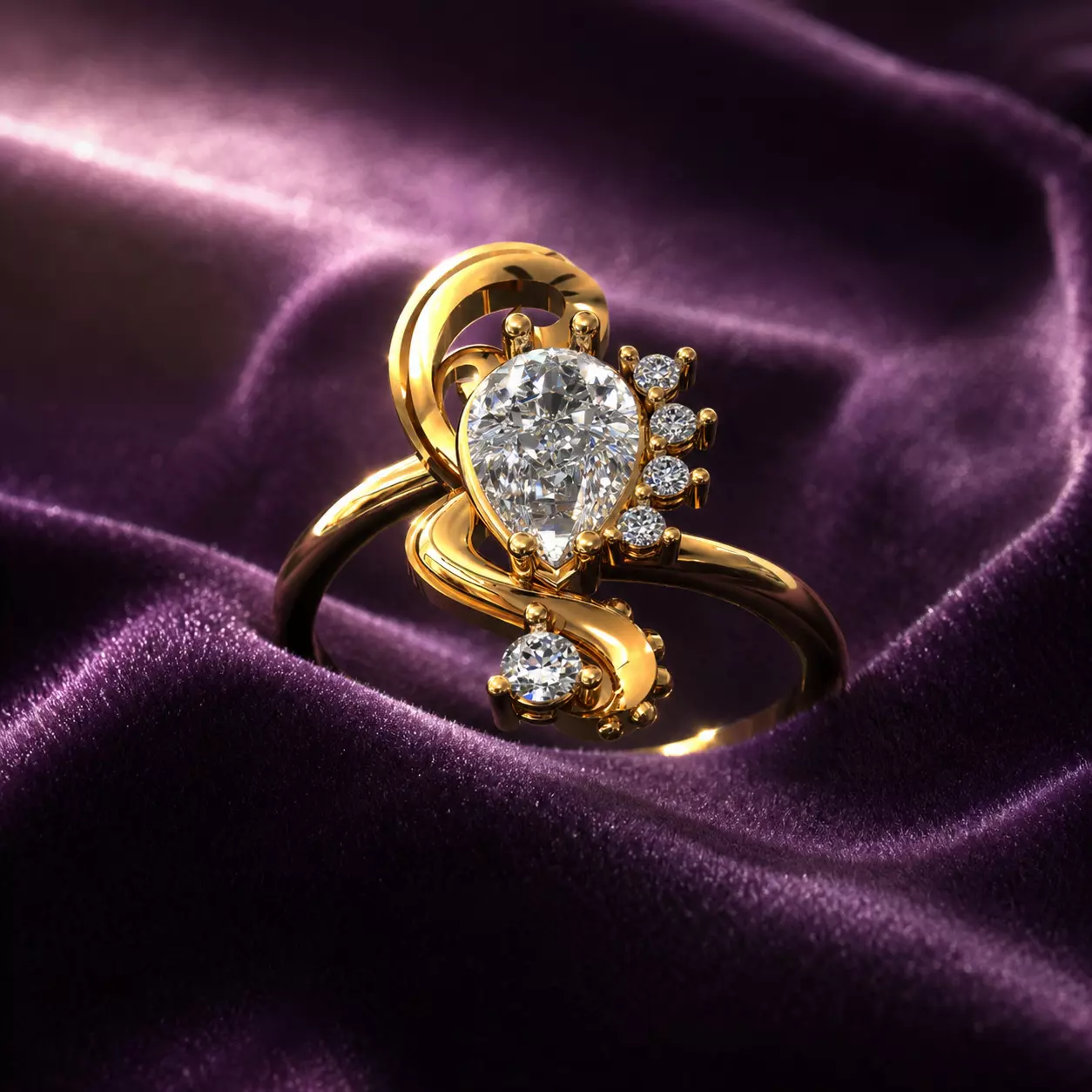 Eternal Grace Pear Diamond Ring 3D print model