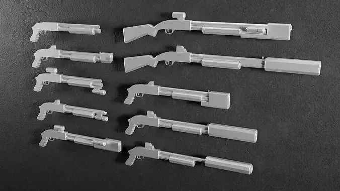 Low Poly Shotgun-style -10 Variations Game Ready