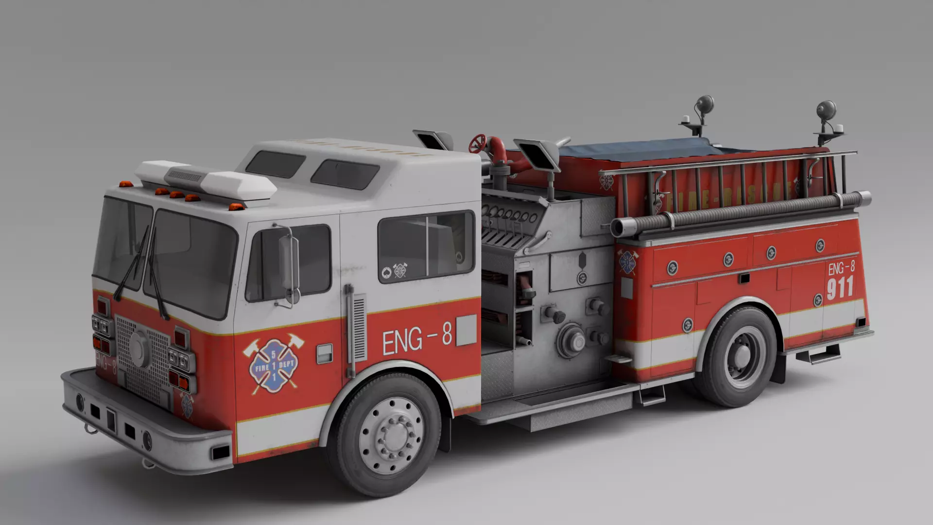 Fire truck lowpoly game ready Low-poly 3D model