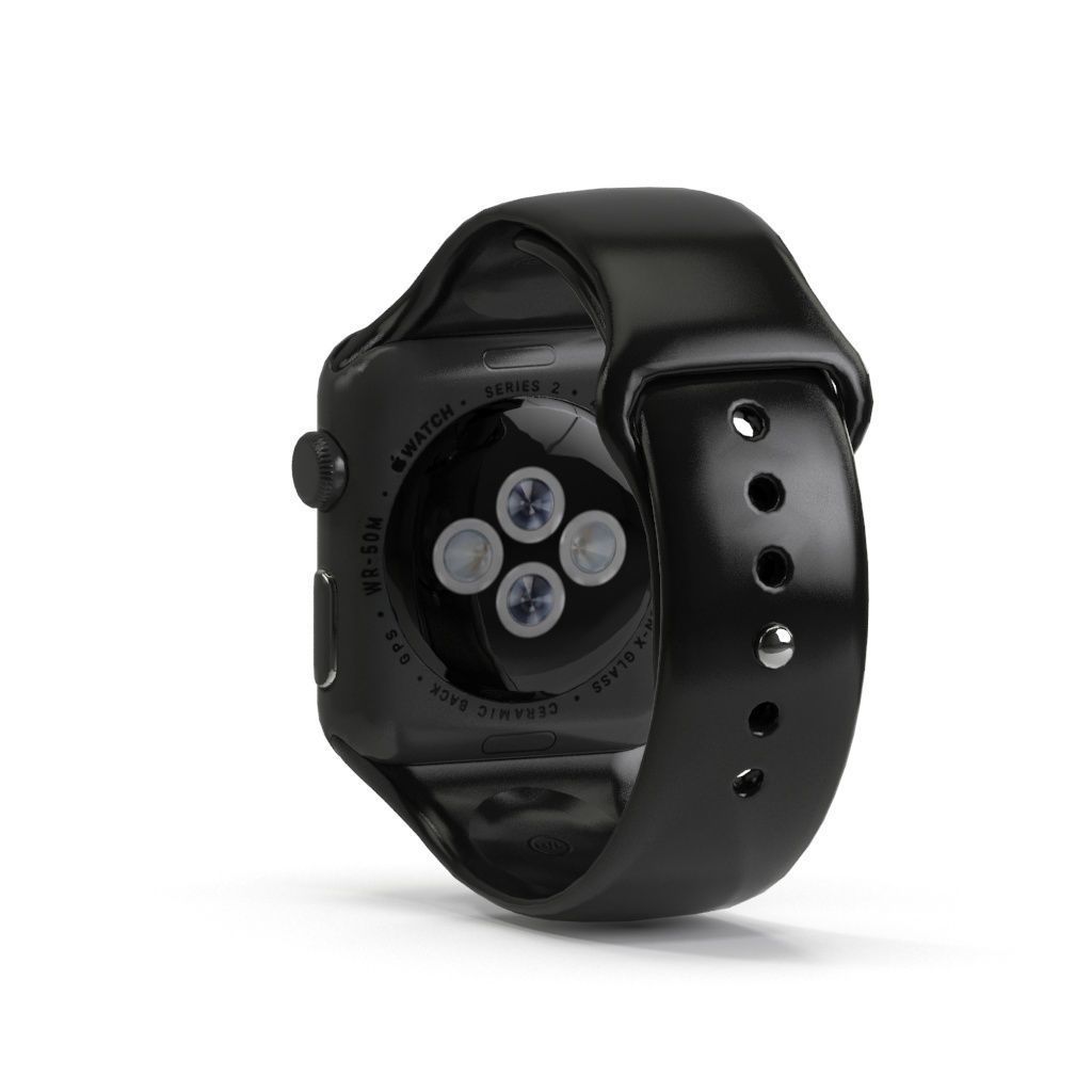 Apple Watch Series 2 Space Gray Aluminum Case Black Sport Band Low-poly 3D model_2