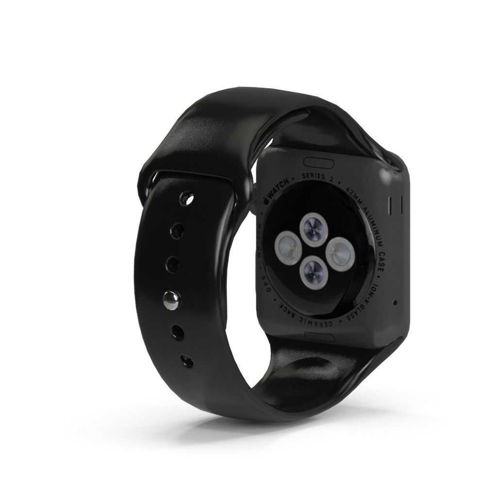 Apple Watch Series 2 Space Gray Aluminum Case Black Sport Band Low-poly 3D model_1