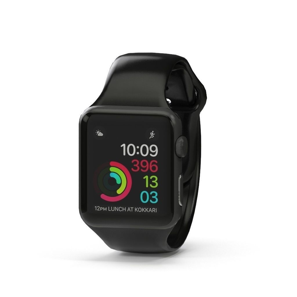 Apple Watch Series 2 Space Gray Aluminum Case Black Sport Band Low-poly 3D model_3