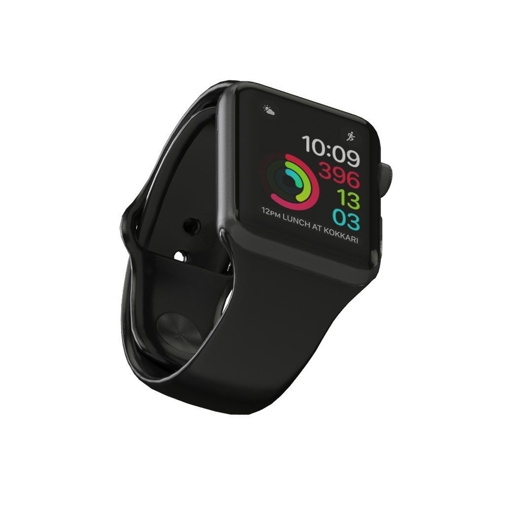 Apple Watch Series 2 Space Gray Aluminum Case Black Sport Band Low-poly 3D model_4