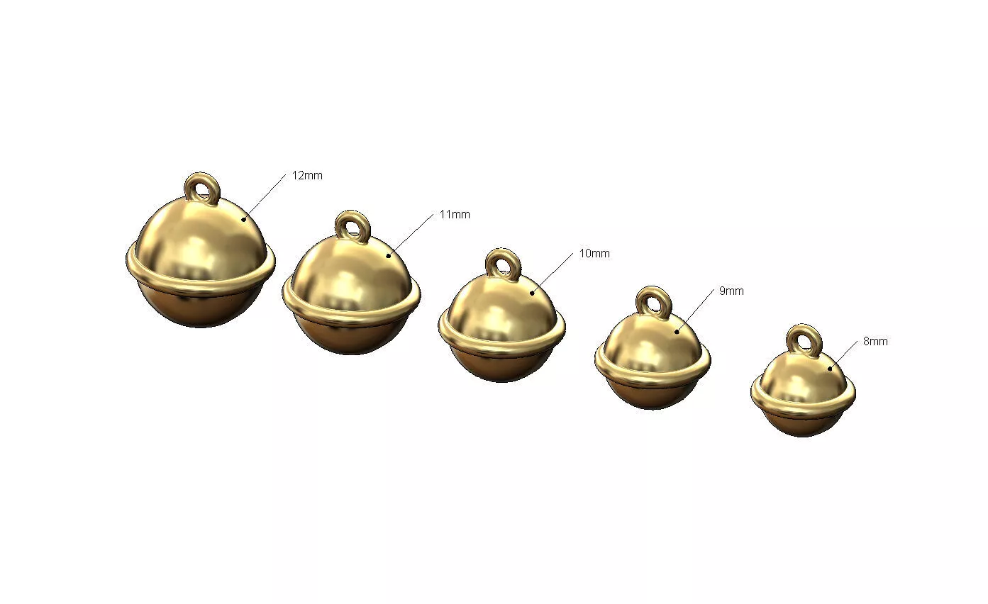 Miniature bell shaped pendant charms sizes 8to12mm 3D print model