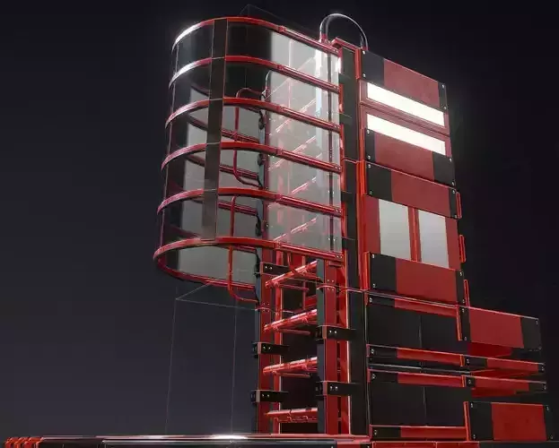 Futuristic Ladders Red Painted Metal
