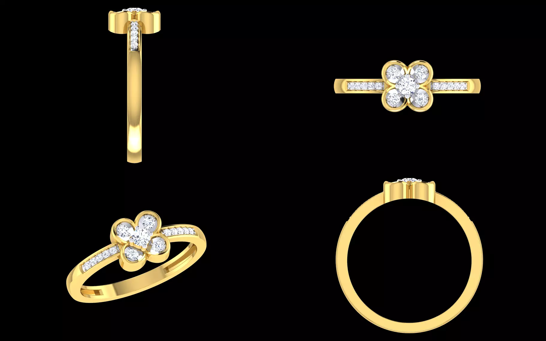 Diamond Flower Ring STL 3DM Floral Jewelry CAD Design Model 3D print model