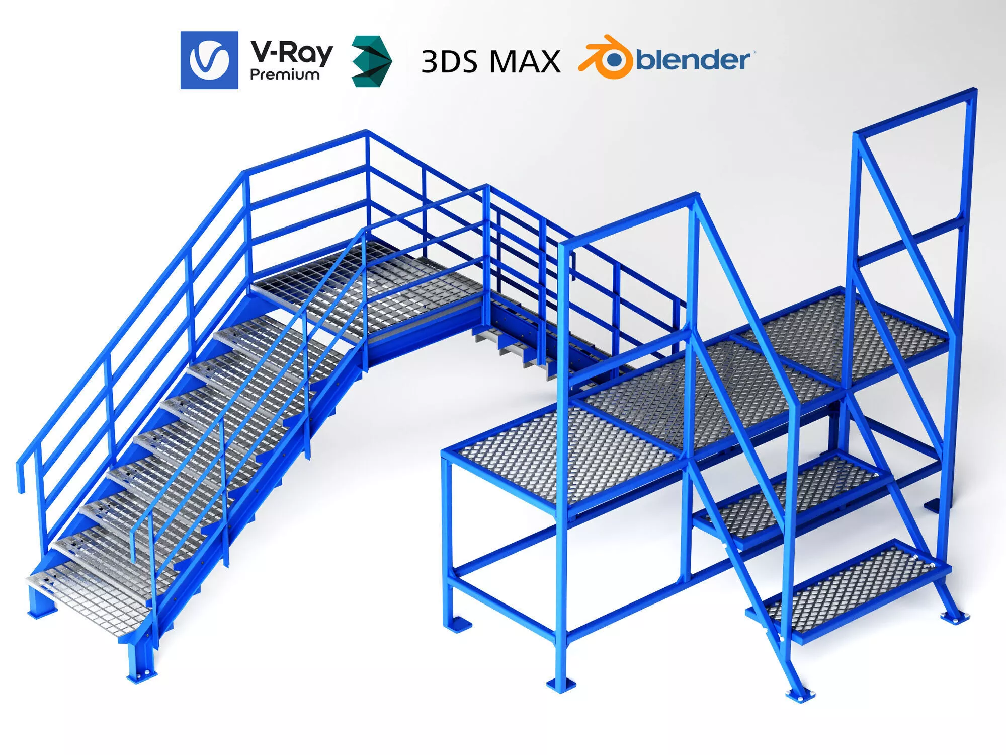 Industrial Steel Stairs and Maintenance Platform 3D model