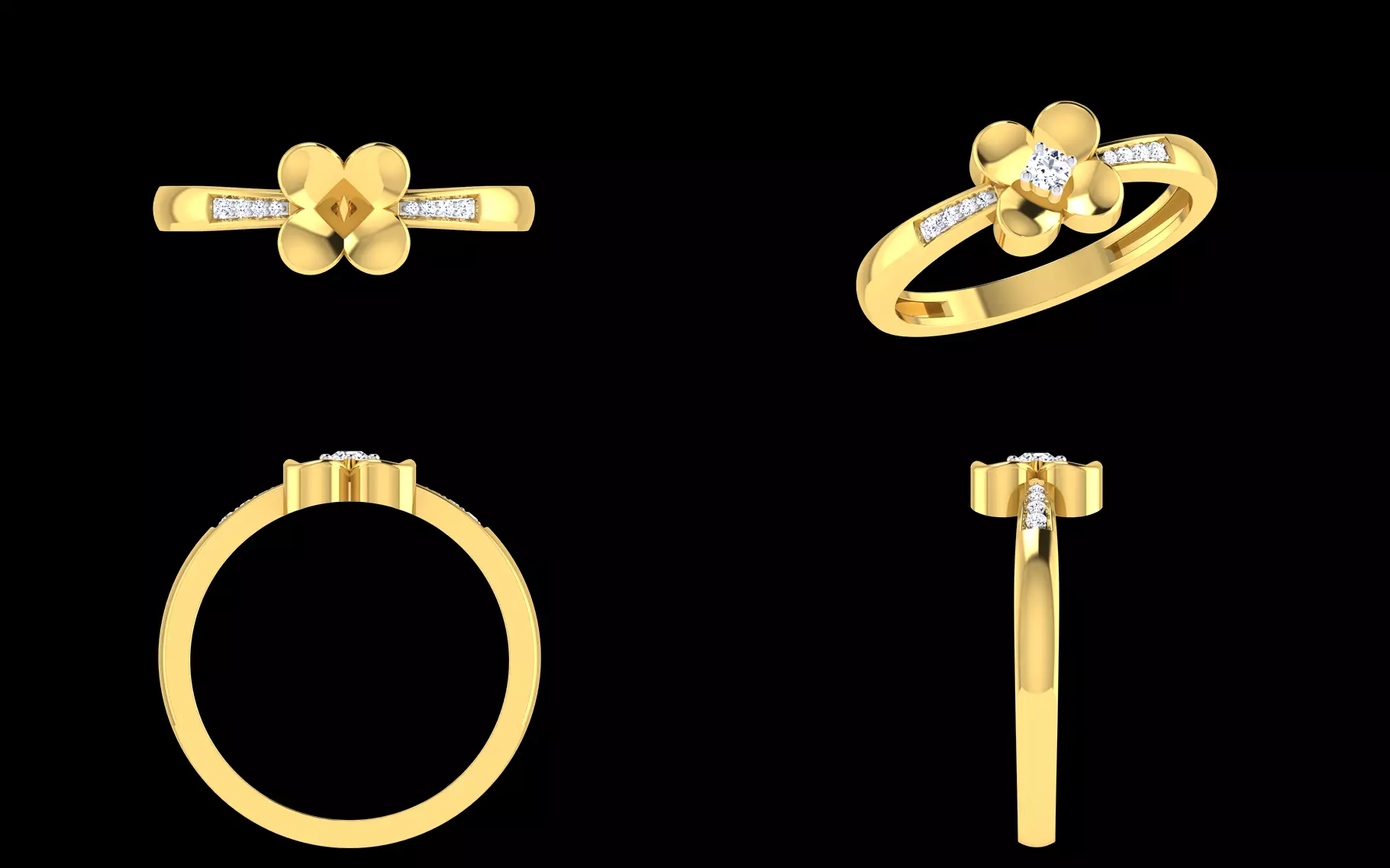 Diamond Flower Ring STL 3DM Floral Jewelry CAD Model Design 3D print model