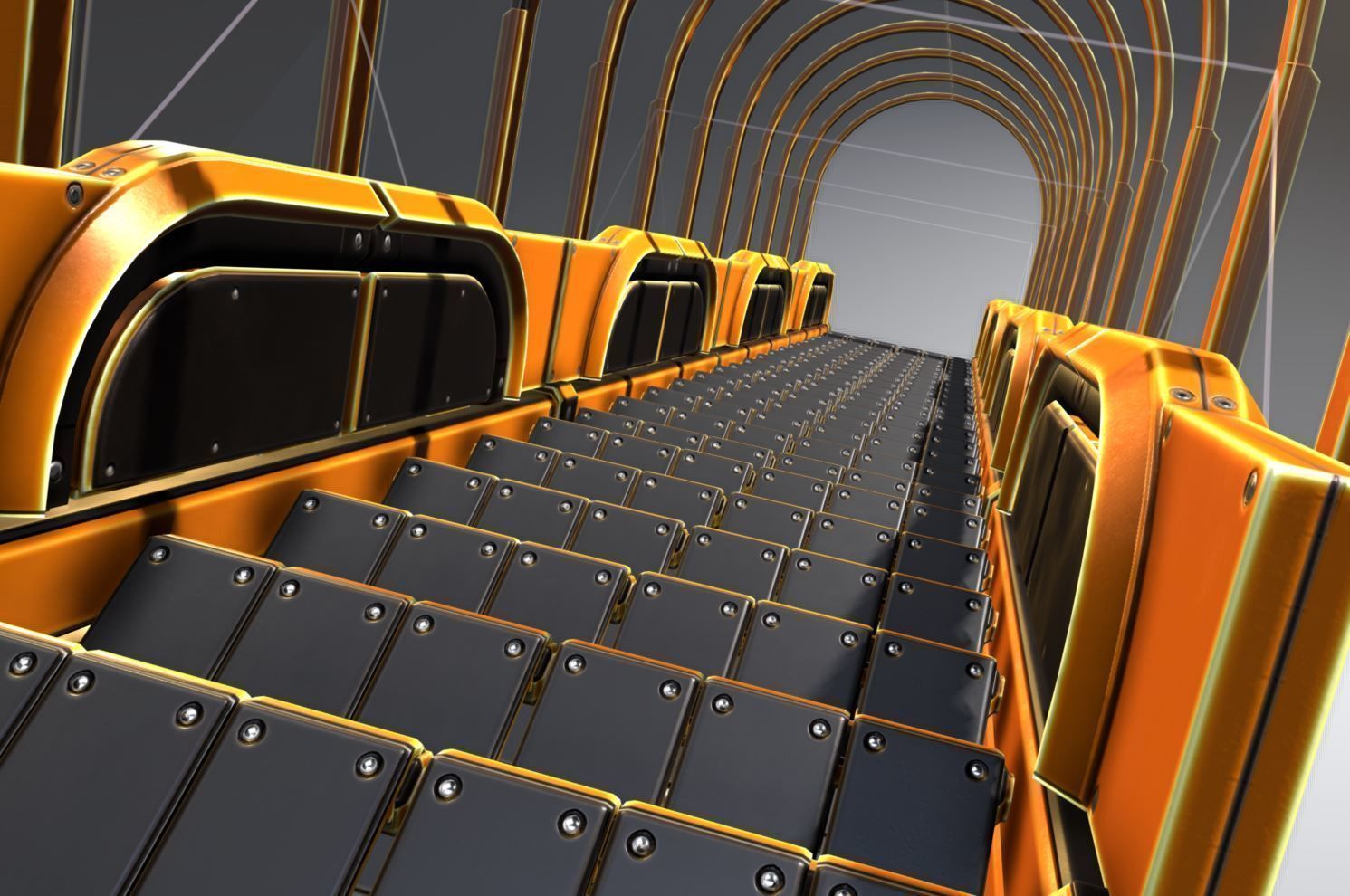 Modular Stairs Collection Orange Painted Metal Low-poly 3D model_28