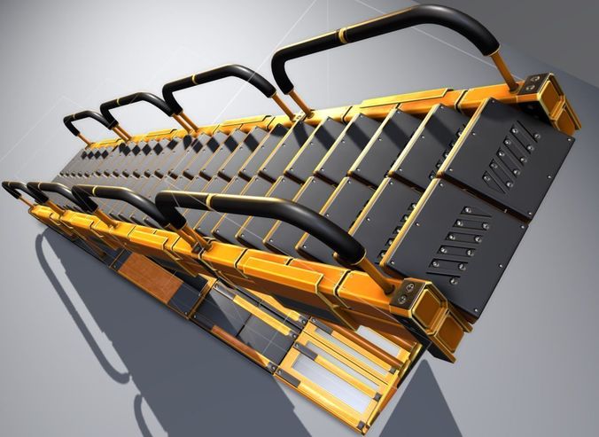 Modular Stairs Collection Orange Painted Metal Low-poly 3D model