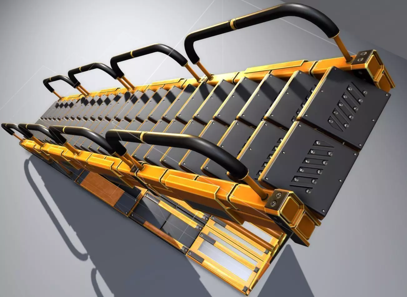 Modular Stairs Collection Orange Painted Metal Low-poly 3D model_0