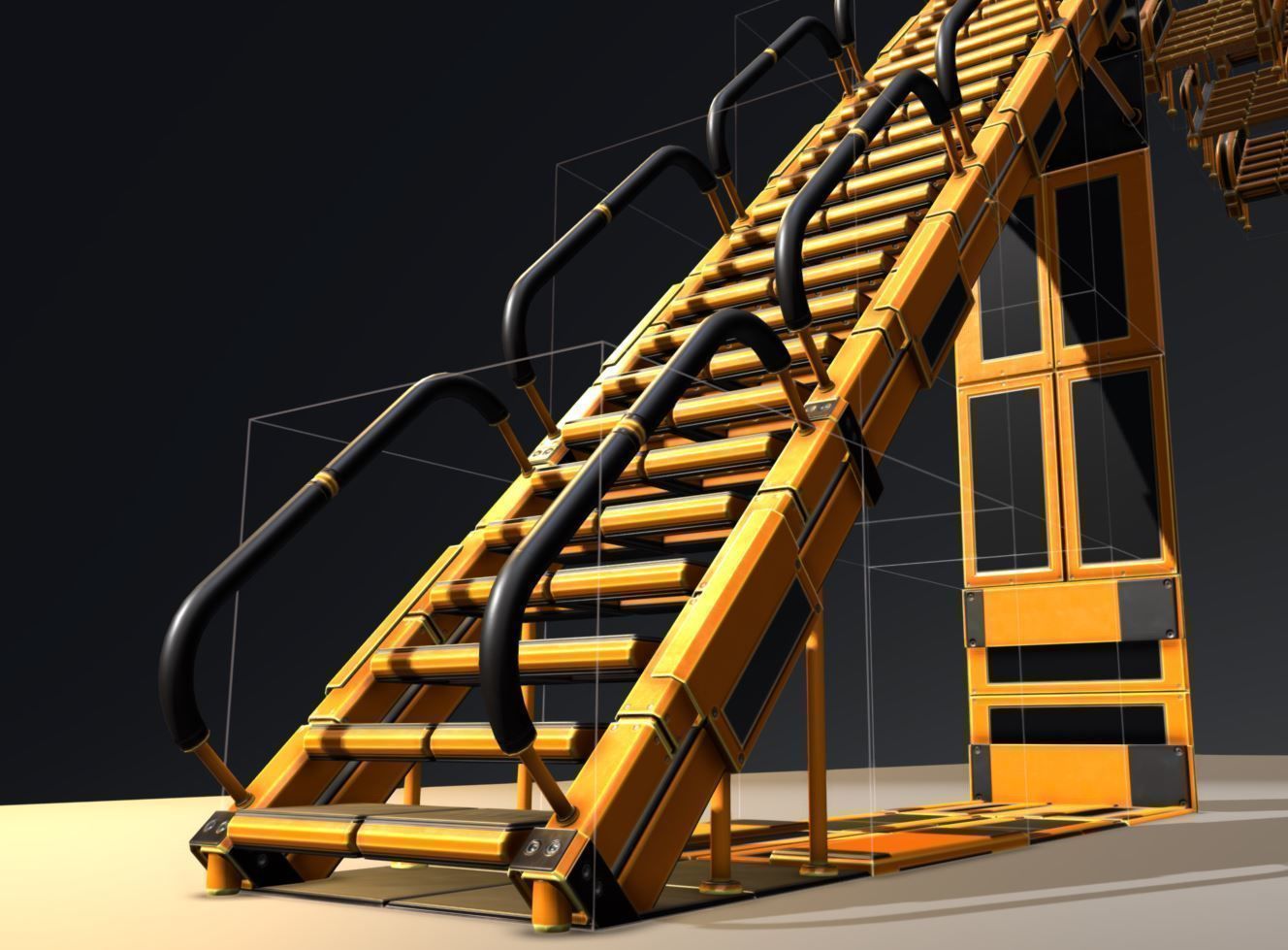 Modular Stairs Collection Orange Painted Metal Low-poly 3D model_3