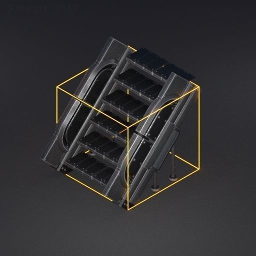 Modular Stairs Collection Orange Painted Metal Low-poly 3D model_33