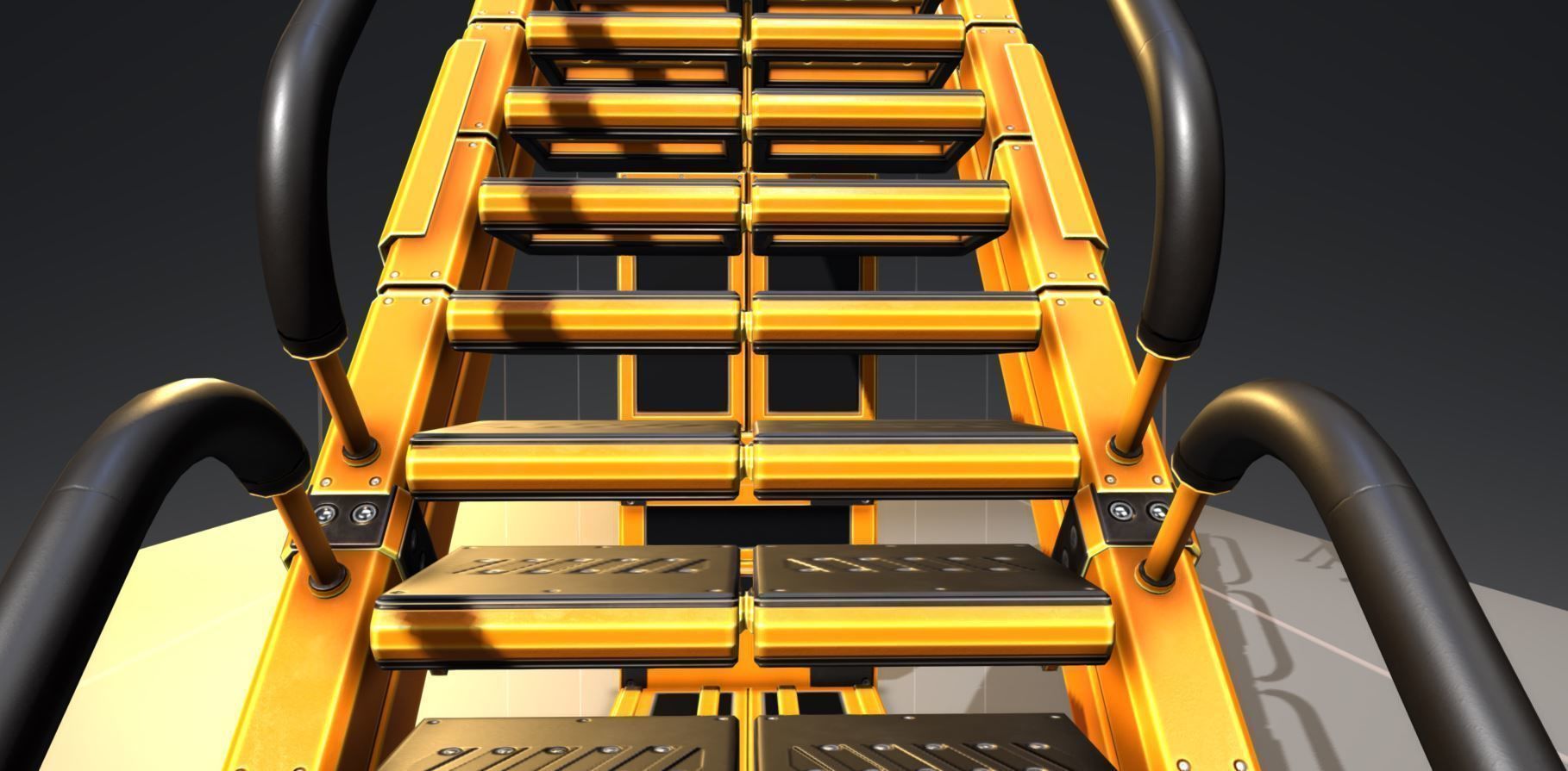 Modular Stairs Collection Orange Painted Metal Low-poly 3D model_13