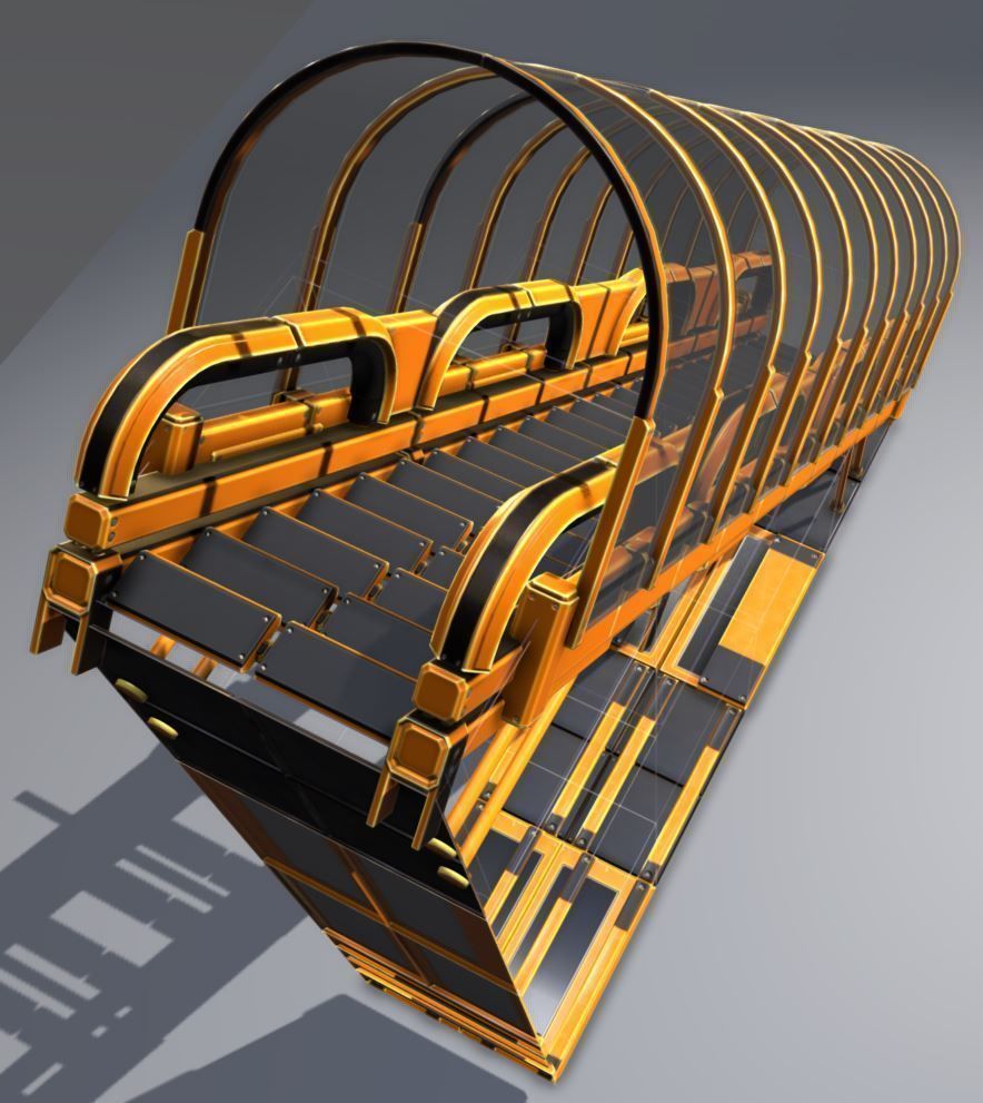 Modular Stairs Collection Orange Painted Metal Low-poly 3D model_8