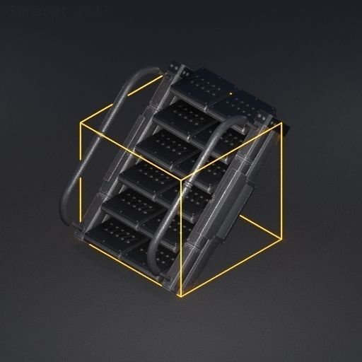 Modular Stairs Collection Orange Painted Metal Low-poly 3D model_52