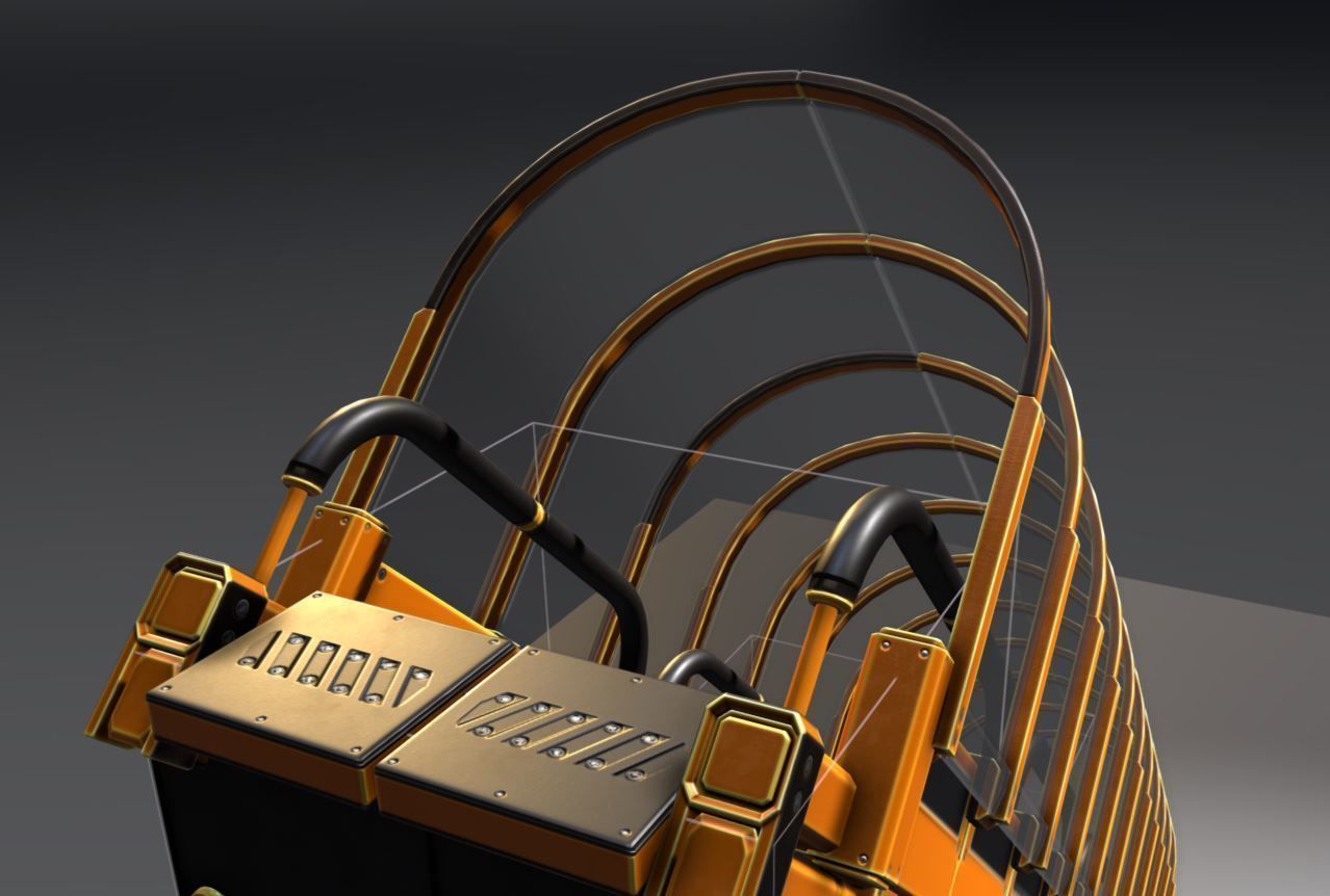 Modular Stairs Collection Orange Painted Metal Low-poly 3D model_11