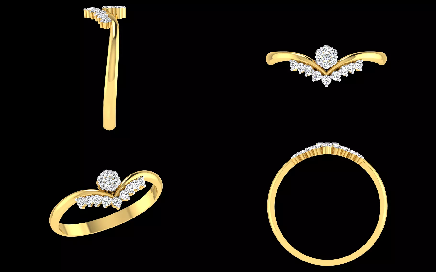 Chevron Diamond Cluster Ring Jewelry CAD Model STL and 3DM 3D print model