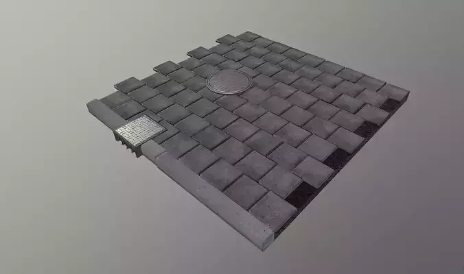 Pedestrian Sidewalk and Curbs Kit Low-poly 3D model