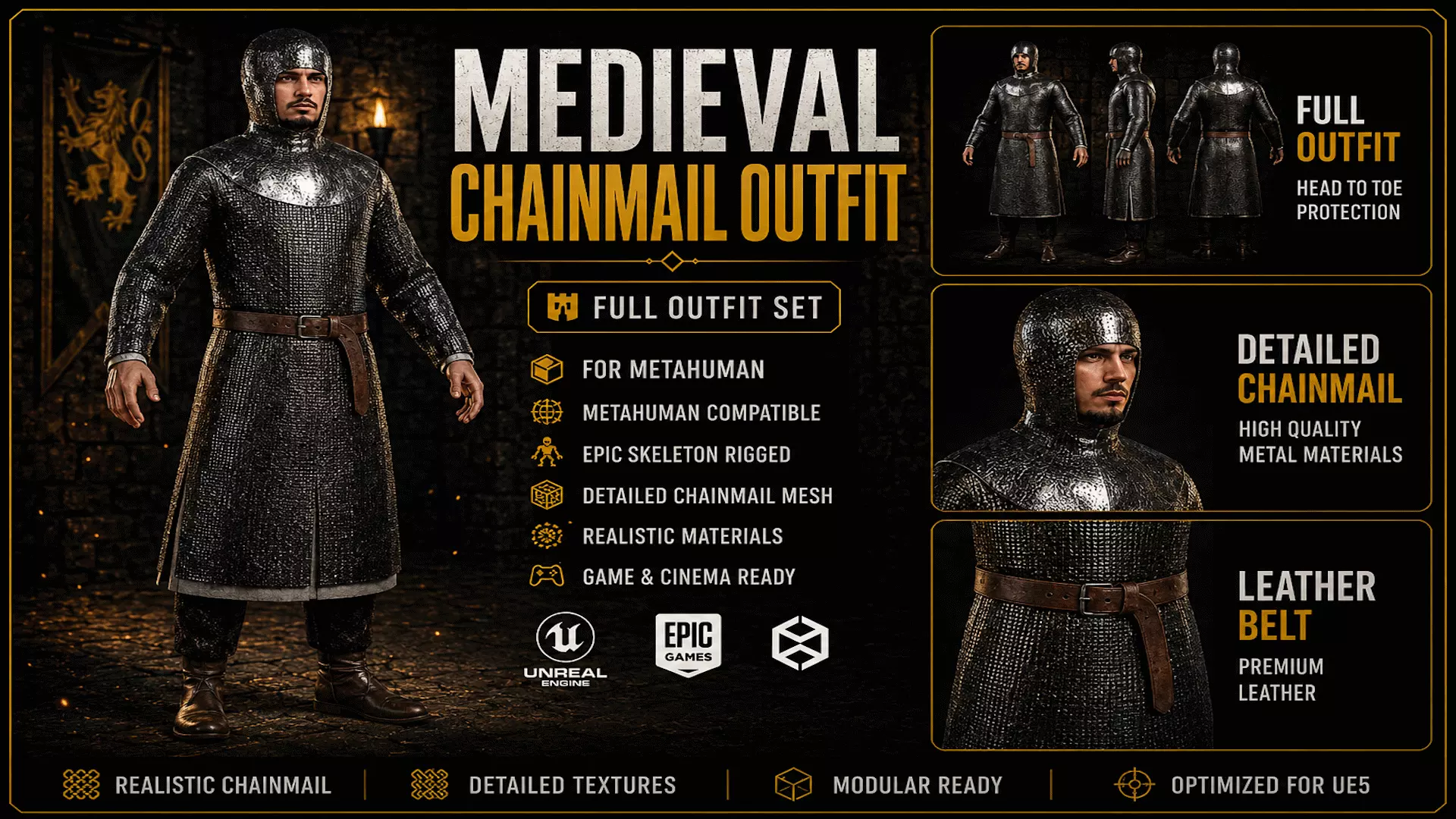 Chainmail Outfit - Metahuman Compatible Low-poly 3D model