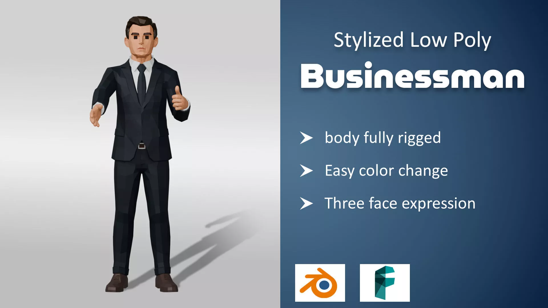 Stylized low poly businessman Low-poly 3D model