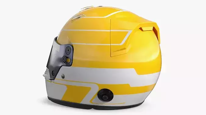 Formula 1 Racing Helmet with Dark Visor Yellow 3D model 5