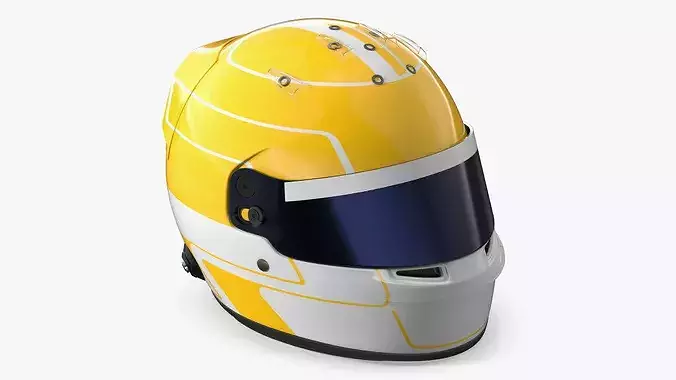 Formula 1 Racing Helmet with Dark Visor Yellow 3D model 4