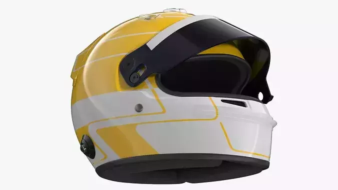 Formula 1 Racing Helmet with Dark Visor Yellow 3D model 7