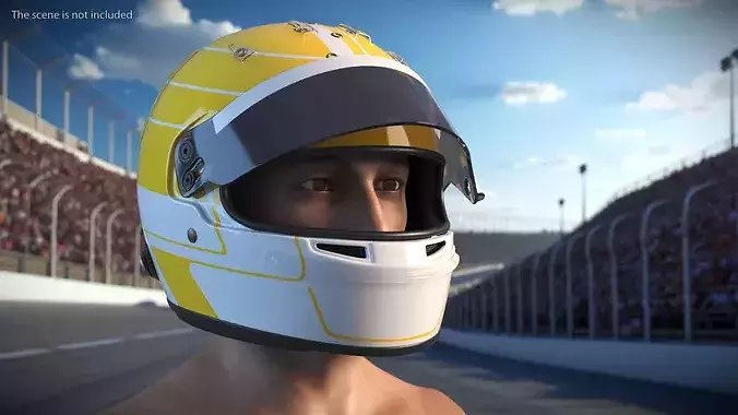 Formula 1 Racing Helmet with Dark Visor Yellow 3D model 2
