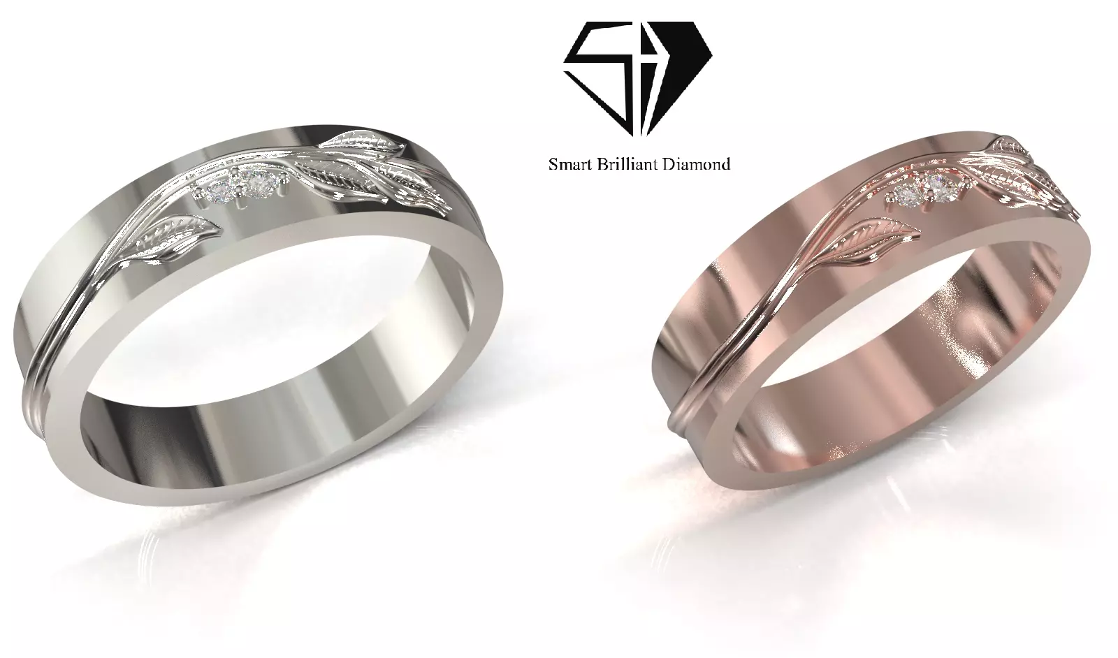 Eternal Leaf Bridal printable cad Ring Set cr0235 3D print model