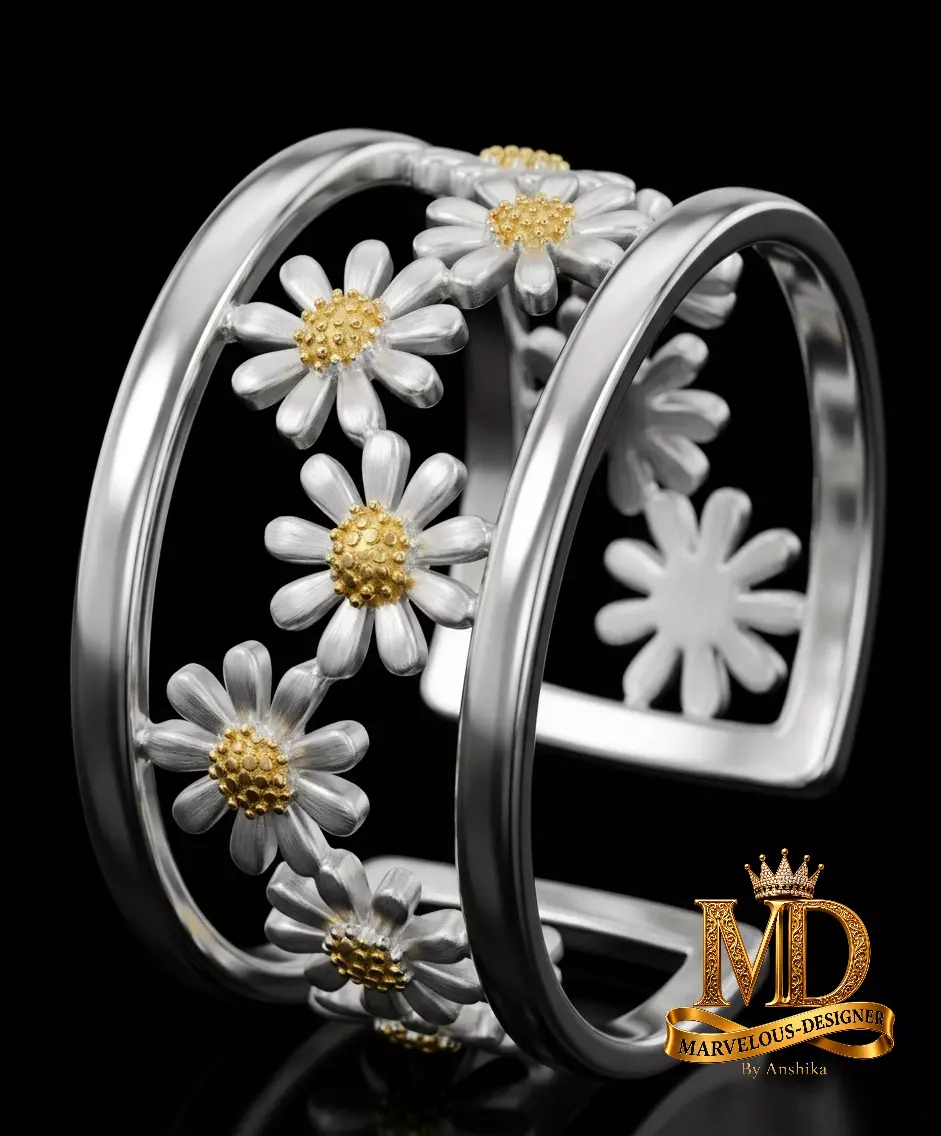 Daisy Flower Flexible Ring 3D print model