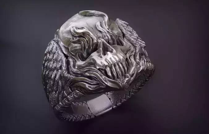 Winged Fire Skull Ring 3D print model