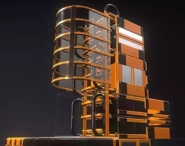 Futuristic Ladders Orange Painted Metal Modular 