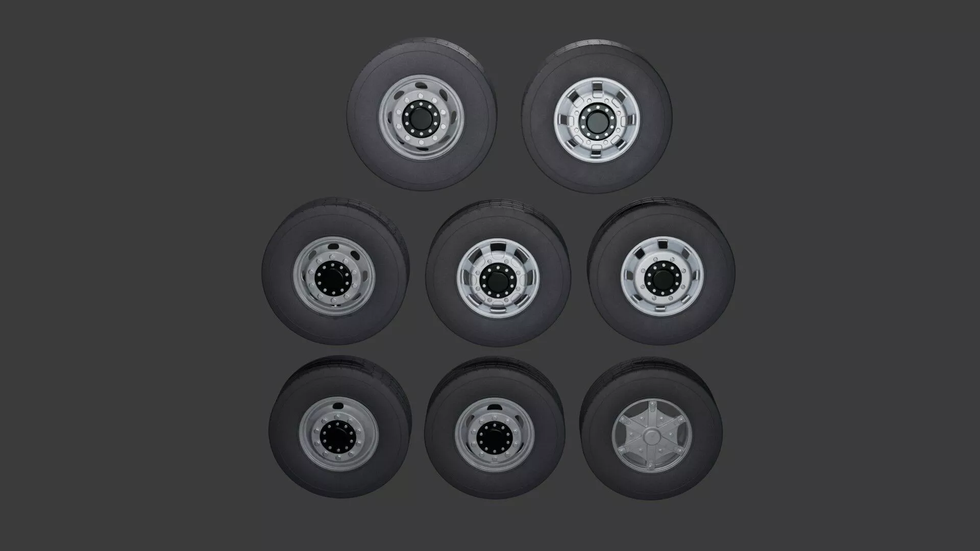 Kit of 8 truck wheel models 3D model