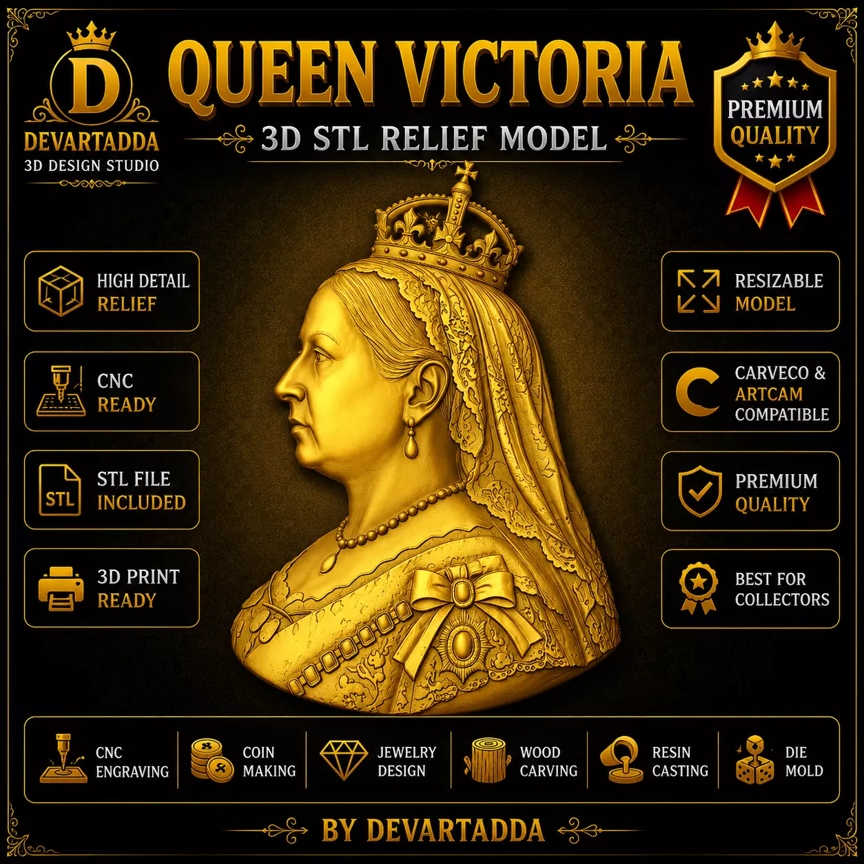 Queen Victoria Coin 3D Relief STL Model 3D print model