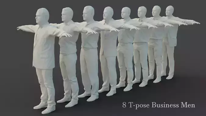 8 T-Pose Business Men Low-poly 3D model